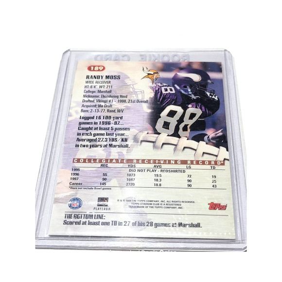Randy Moss Rookie 1998 TOPPS STADIUM CLUB #189 Minnesota Vikings - Picture 2 of 2